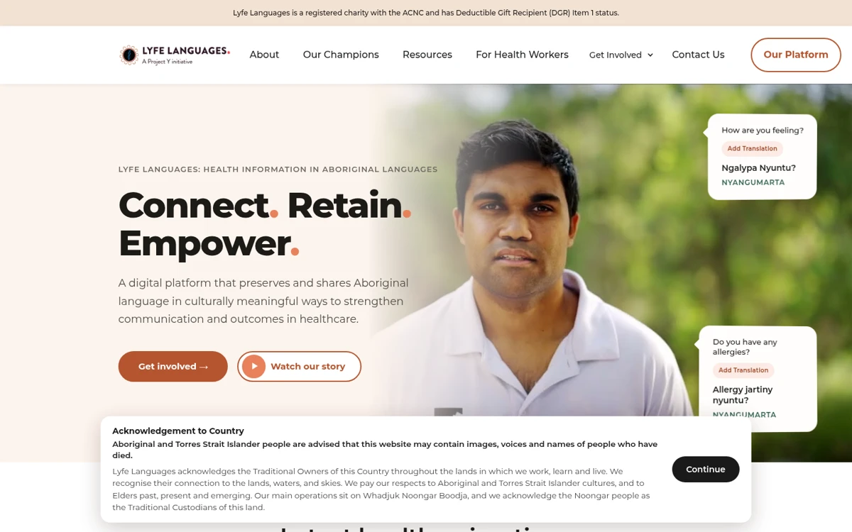 Screenshot of the redesigned Lyfe Languages website